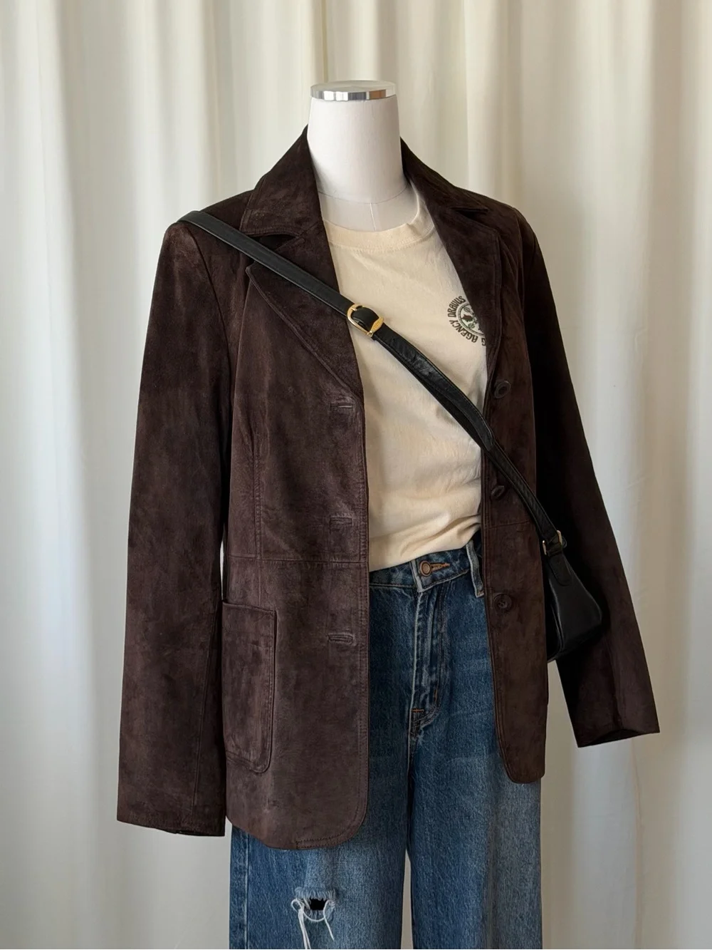 Vintage Y2K Bagatelle Brown Suede Leather Blazer Jacket Size 8. - Picture 6 of 14